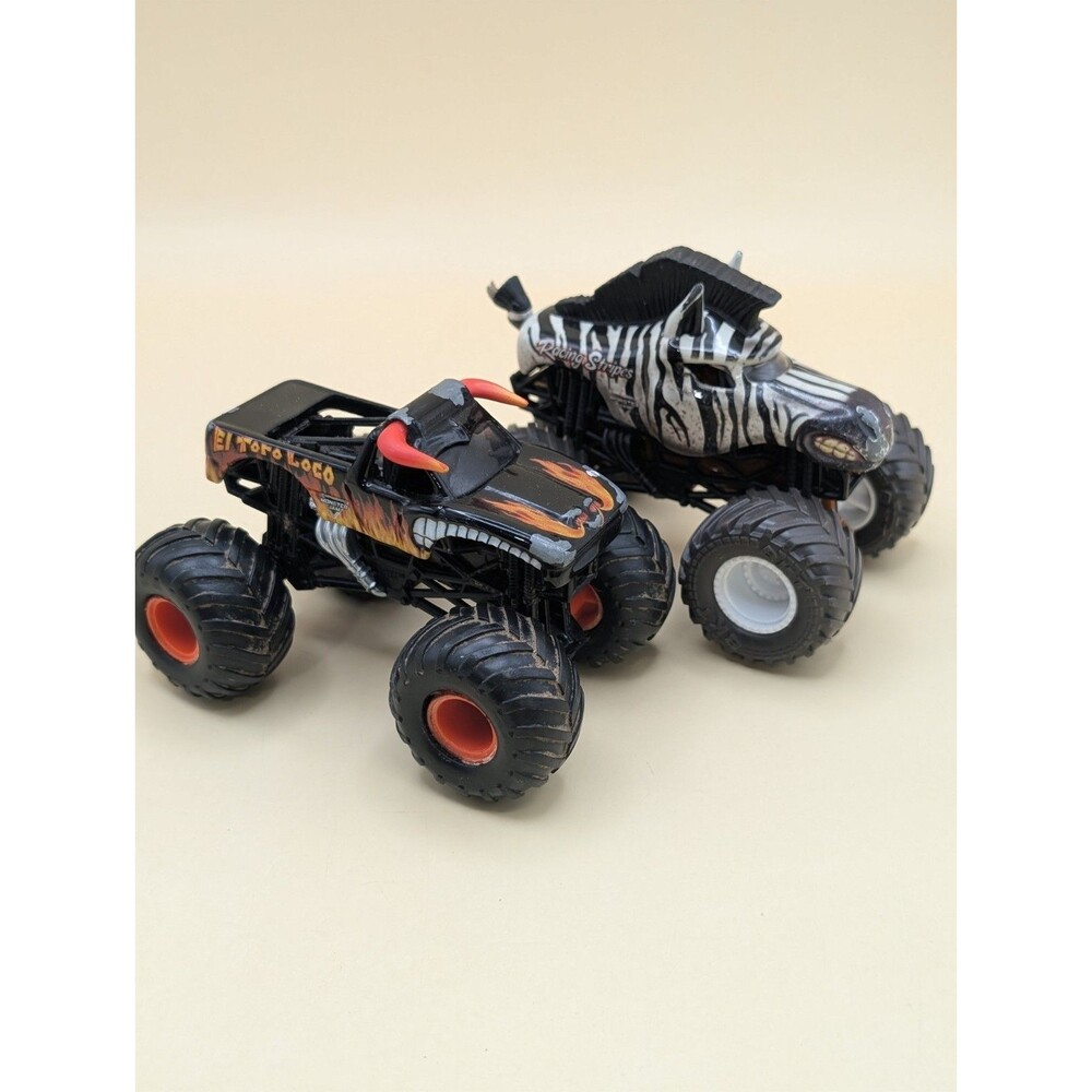 Hot Wheels Monster Jam El Toro Loco & Zebra Racing Stripes Diecast Cars Lot Of 2